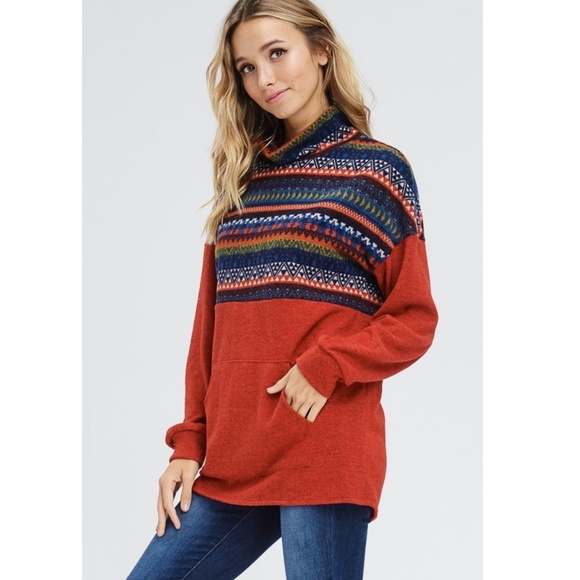 NWT White Birch Aztec Print High Neck Sweater, Size Large - Picture 3 of 8